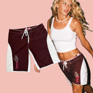 Roxy Y2K Board Shorts Size 3 Burgundy White Surf Swim